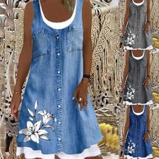 Dress Summer Ladies  Dress Dress Short Women Big Denim Midi Shirt Size Sleeve