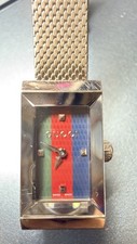 Authentic Gucci  G-Frame Women’s Watch red green blue dial steel mesh band