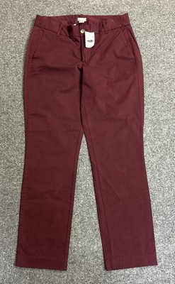 NWT J.CREW  Women's 4 Burgundy Stretch Flat Front Chino Cotton Pants Casual