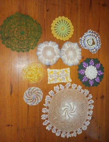 10 Vintage Multi-color Crochet Doilies