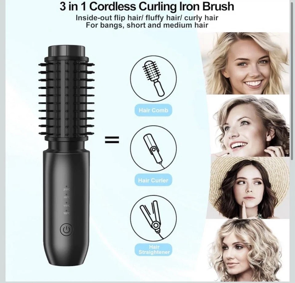 Plasma Hair Styling Brush Cordless Heated Curler and Straightener 40mm 4 Temp - Image 3 of 4