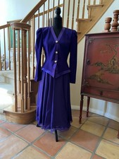 Vtg Rimini Cocktail Suit Satin Trim Crepe Chiffon Flared Skirt Fitted Jacket 6