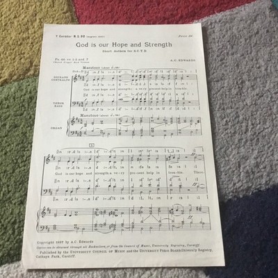 GOD IS OUR HOPE AND STRENGTH . S.C.T.B. Rare Vintage sheet music . Free shipping