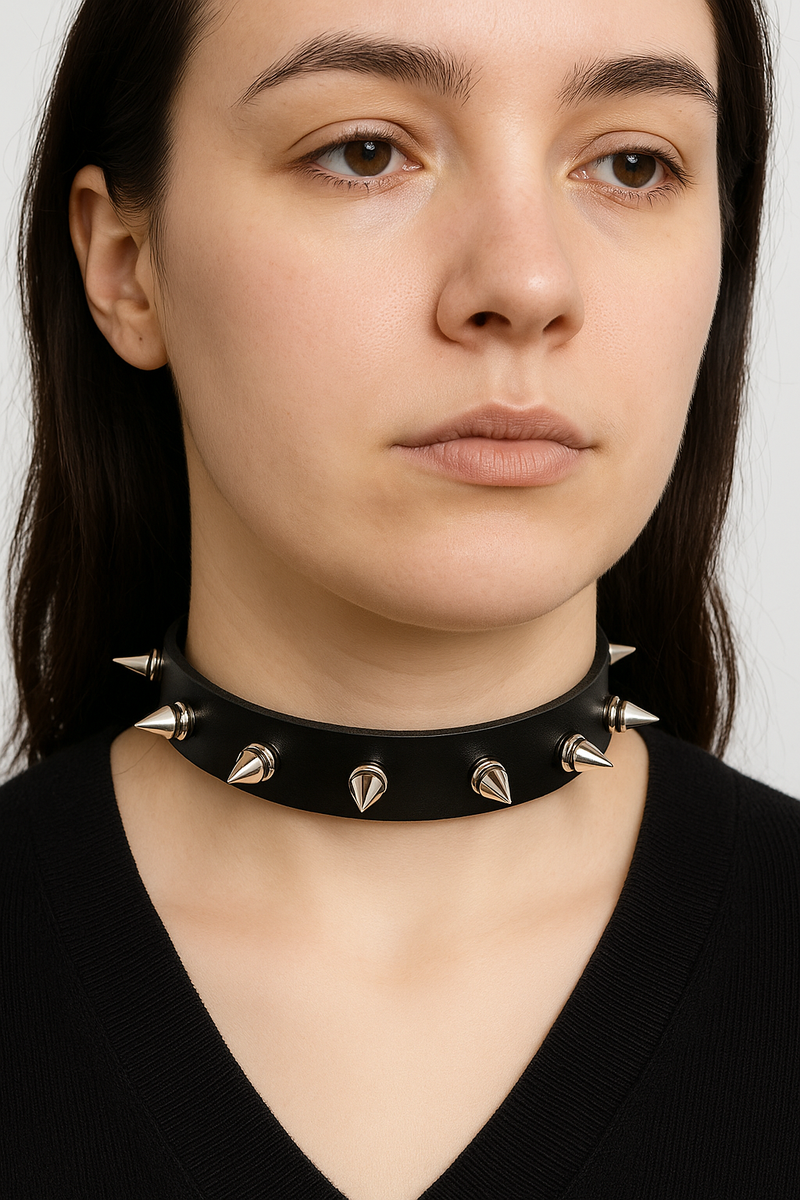 Spiked Collar Choker Studded Black Necklace Spikes Leather Unisex