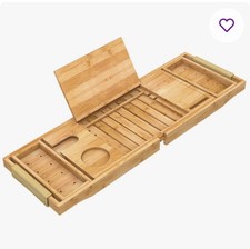 XcE Bamboo Bathtub Caddy Tray   Expandable Tub Tray with Book Stand   New Unused