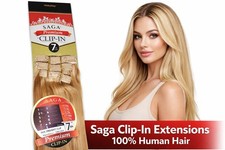Saga 100 Human Hair Clip-In Extensions Straight 14" 18" 22" Multiple Colors