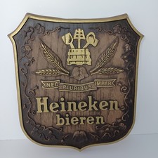 Vintage Heineken Bieren Shield - Simulated Wood Plastic Beer Sign 12&rdquo; x 12"