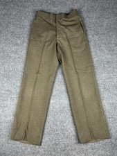Vintage Military Pants Mens 30x31 Green Serge Wool 70s DLA Wide Leg Trouser