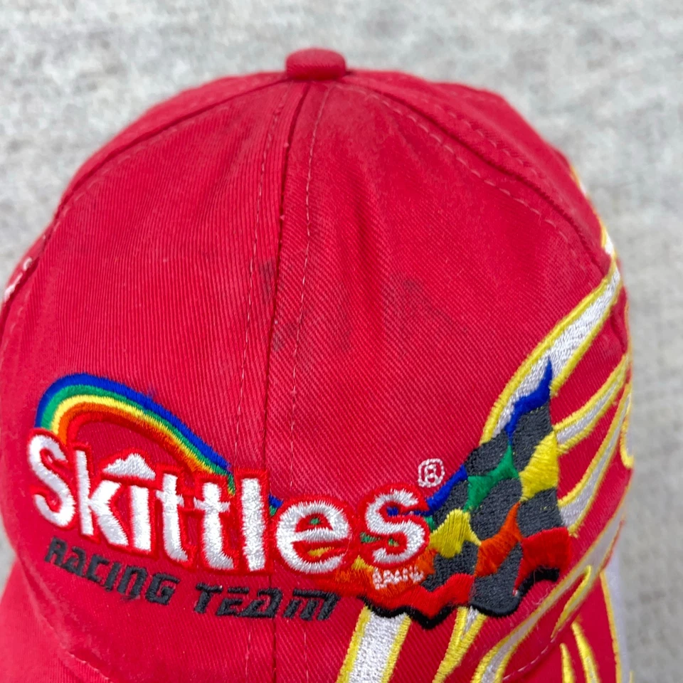 Gorra Nascar de colección con correa trasera Skittles Racing Y2K llamas de fuego roja logotipo grande Foto 3 de 4