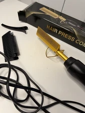 Hair Press Comb Heated Straightening Comb Gold Black Used Tested