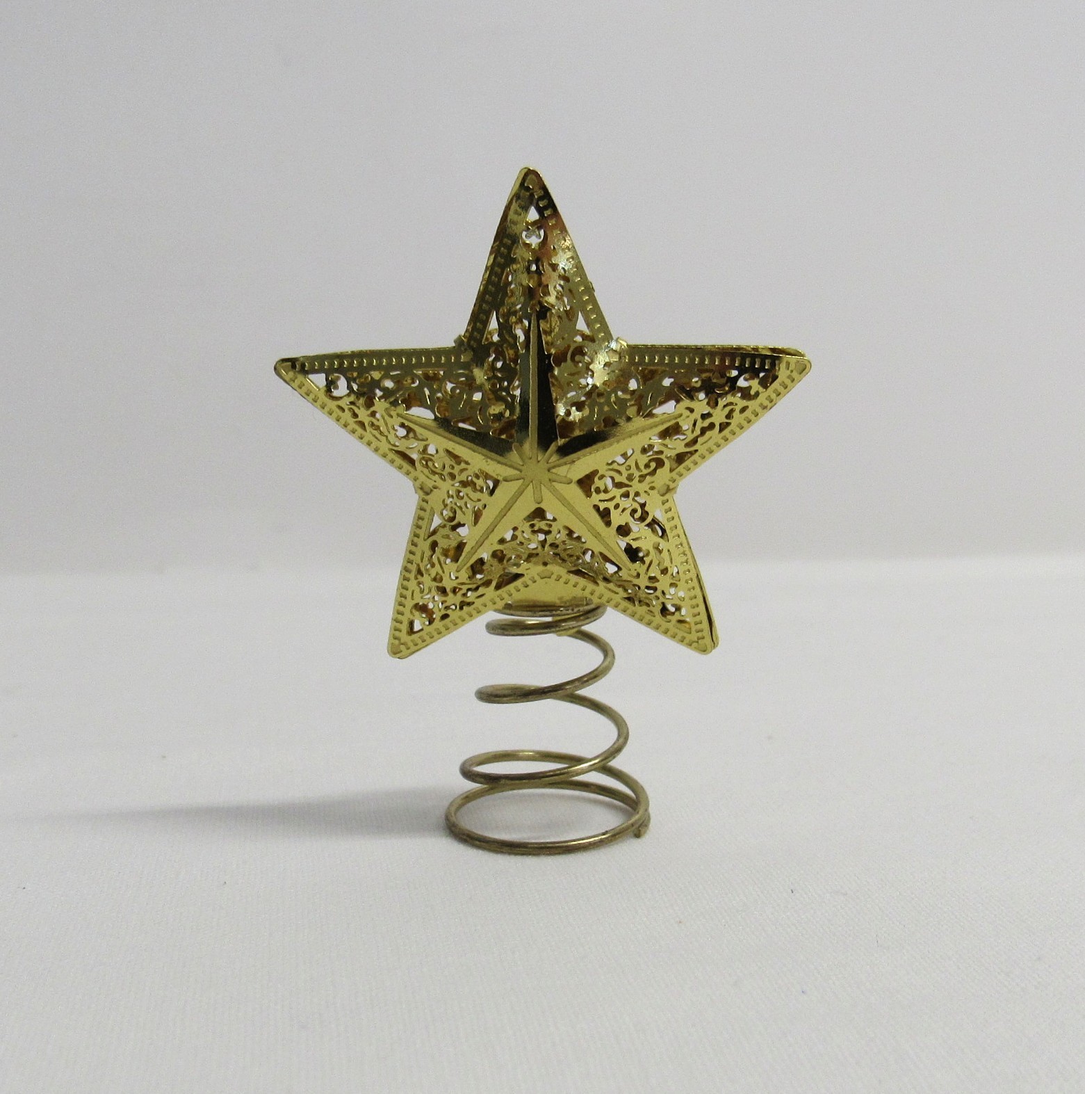Christmas Mini Star Tree Topper - Gold Metal w/Cutouts - EUC
