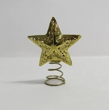 Christmas Mini Star Tree Topper - Gold Metal w/Cutouts - EUC