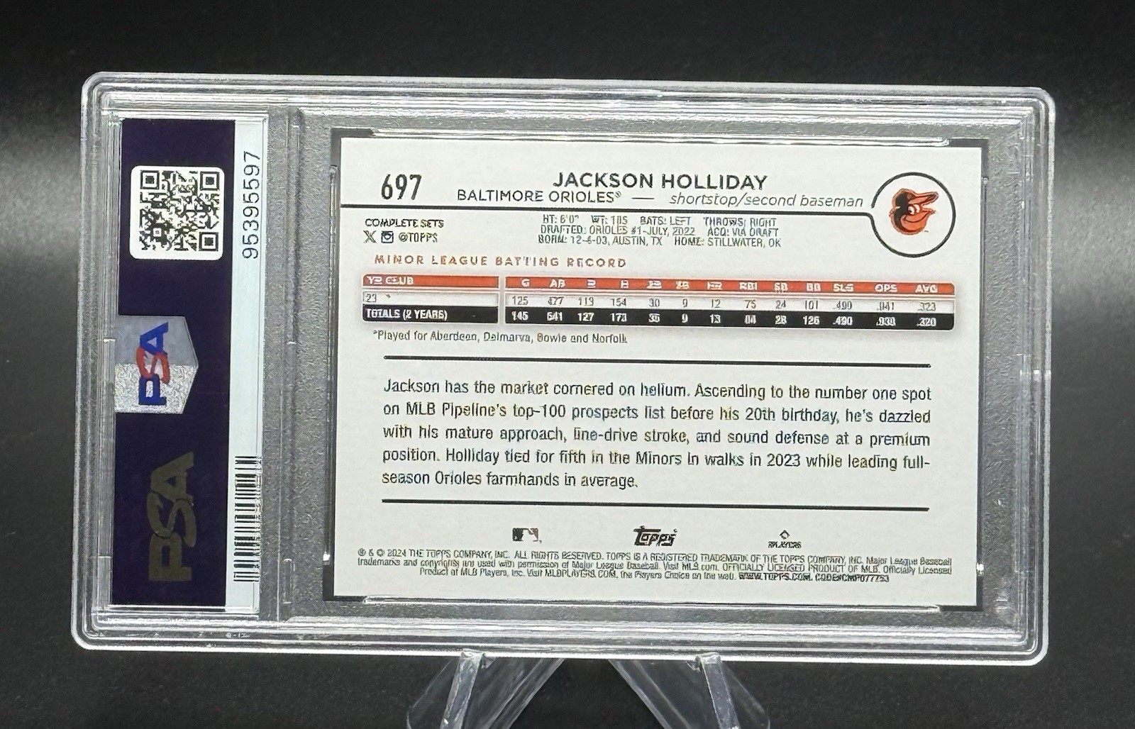 2024 Topps #697 Jackson Holliday RC ASG Exclusive PSA 10 Baltimore Orioles view 2