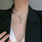 Luxury Vintage Double-layer Pearl Water Drop Crystal Choker Necklace For Women