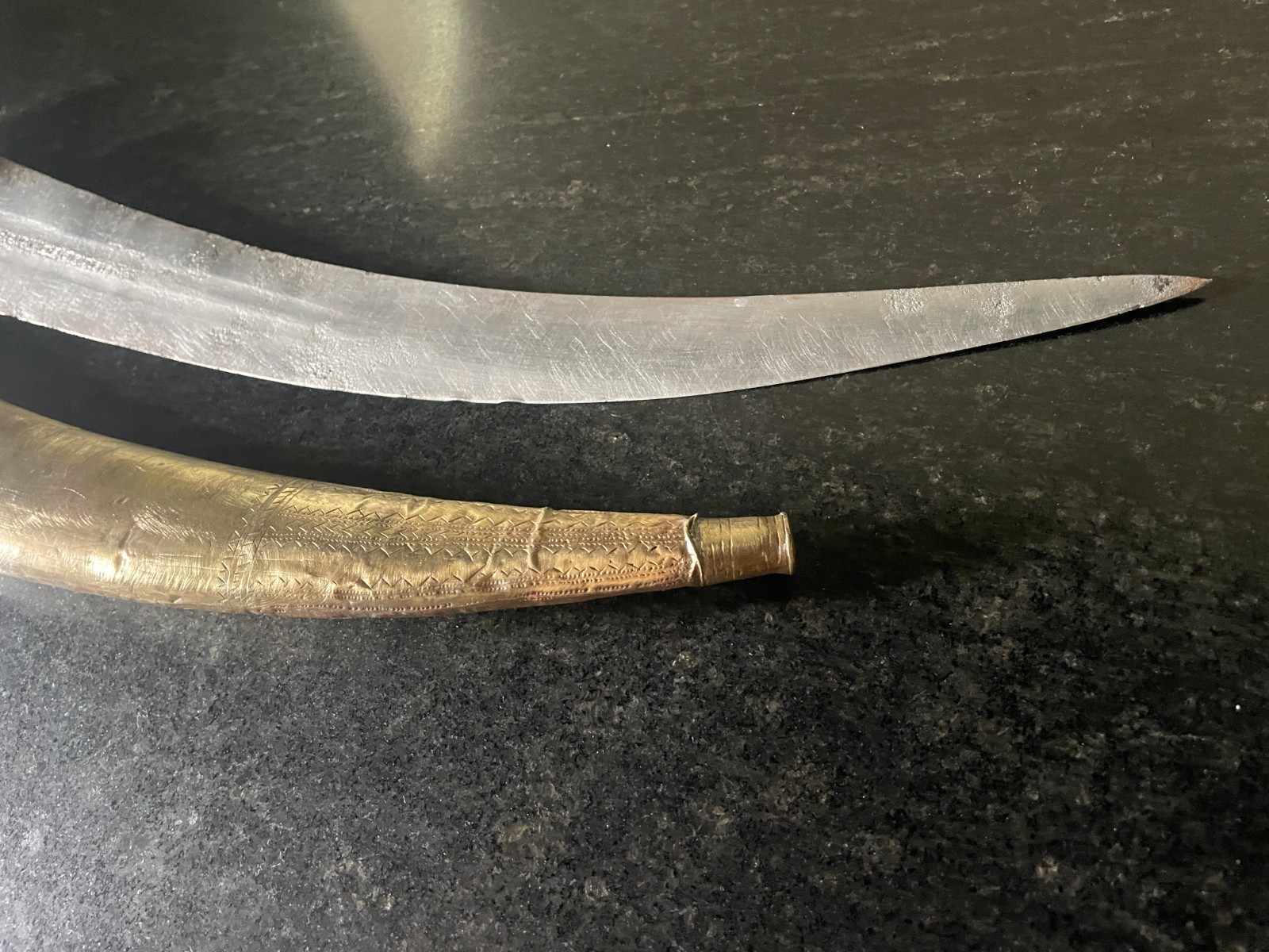 Antique Arabian Jambiya Dagger – Silver-Brass – Worn Scabbard – As is.