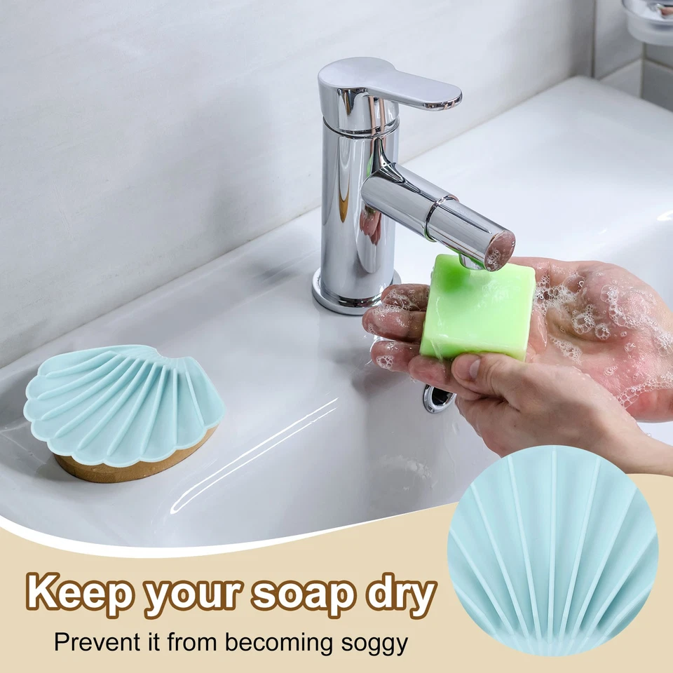 2Pcs Small Soap Dish, Shell Shape Bar Soap Dish(Light Blue) Foto 4 de 4