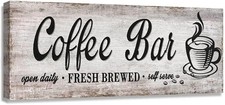 Rustic Wood Grain Coffee Station Decor - Retro Coffee Bar Signs for Kitchen -...