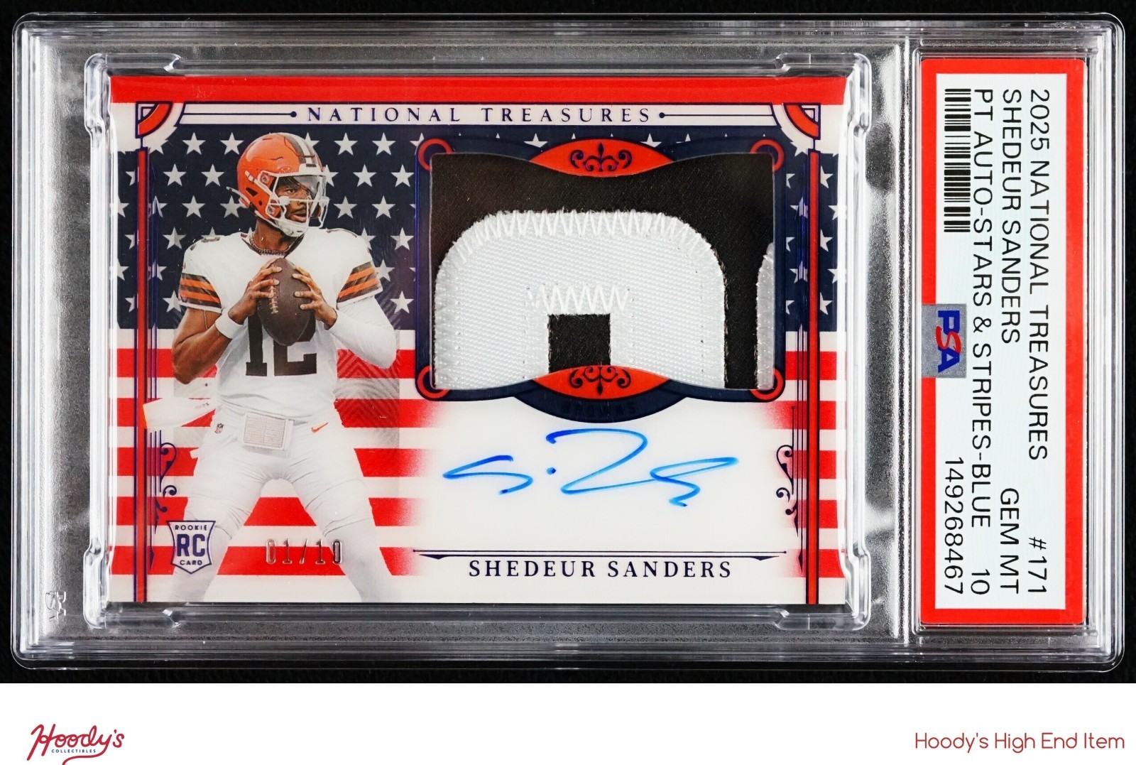 Shedeur Sanders Panini National Treasures #171 Patch Autograph-Stars & Stripes-Blue
