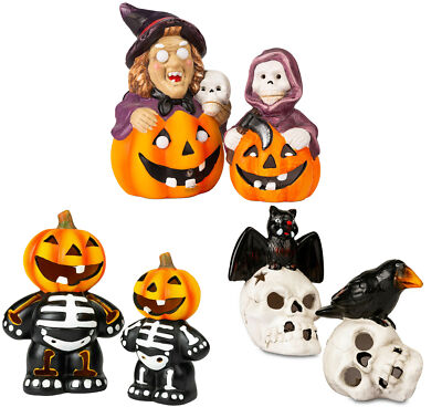 2 STÜCK HALLOWEEN LED ORNAMENTE HEXE KÜRBIS PARTY DEKO TRICK OR TREAT