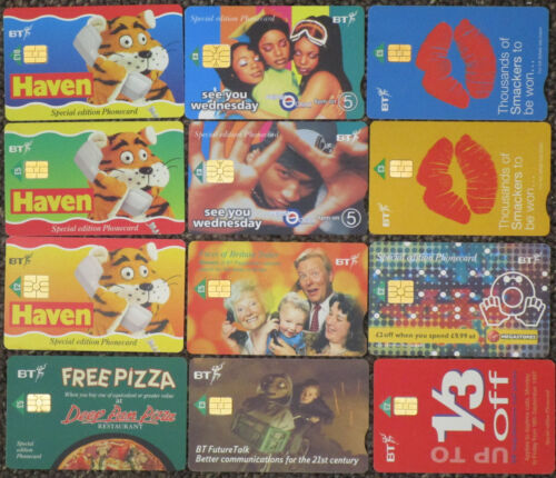 Twelve different vintage BT chip phonecards - 1990s