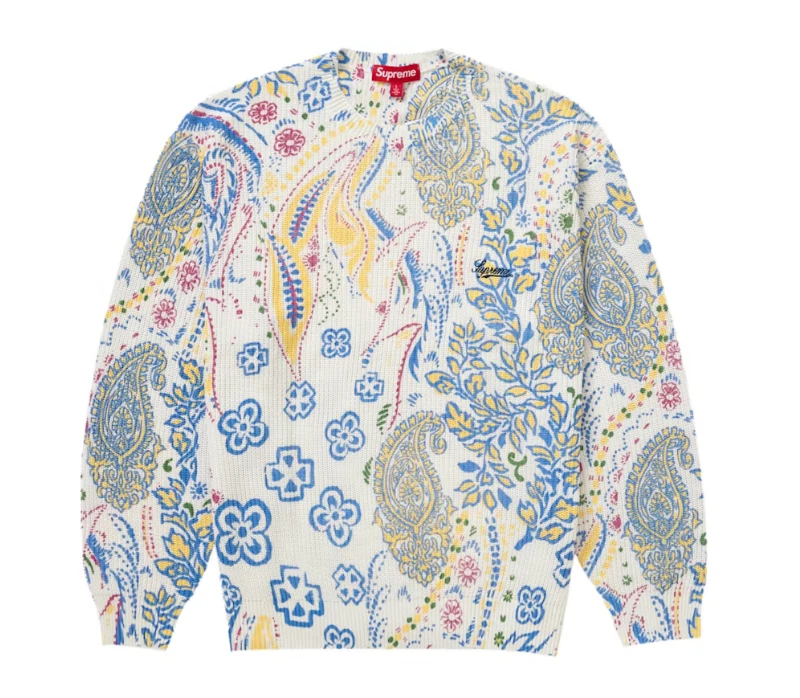 Pull cachemire imprimé suprême blanc moyen neuf SS24