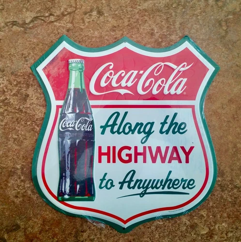 Coca Cola Vintage-Style Metal Sign, Highway to Anywhere - Garage, Man Cave, Shop