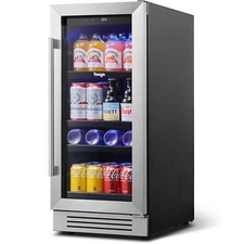 Yeego 15" Beverage Cooler Refrigerator Under Counter Fridge 80 Cans Glass Door