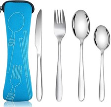 Cutlery Set with Portable Pouch Case, Stainless Steel Flatware Camping Utensil