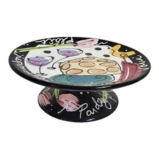 Wine Cheese Snack Tray Plate Pedestal Cake Serving Dish Lotus Joanne Deloma 8"