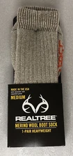 RealTree 1 Pair Merino Wool Heavyweight Crew Boot Socks Size Medium NWT UNISEX