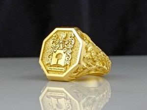 Authentic Gold Plated Family Crest Signet Ring - Custom Coat of Arms Jewelry for Men