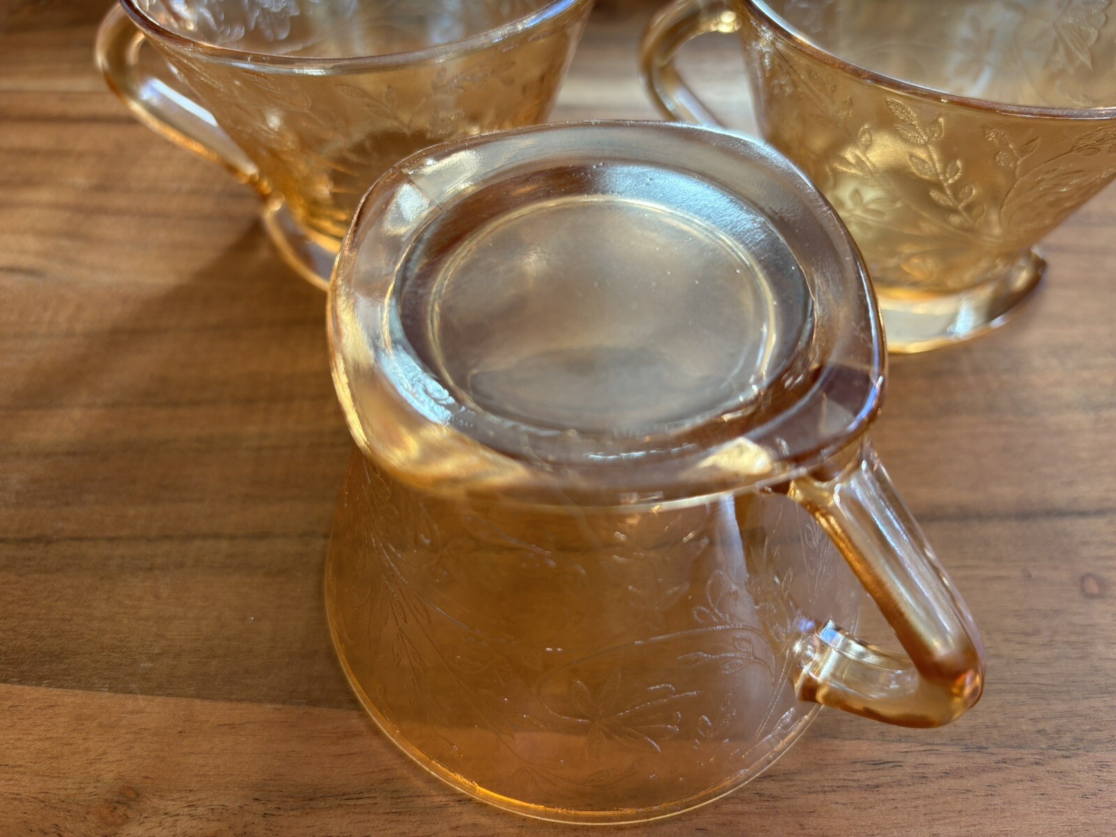Jeanette 1950 Floragold Louisa Footed Cup Iridescent Depression Glass set of 3