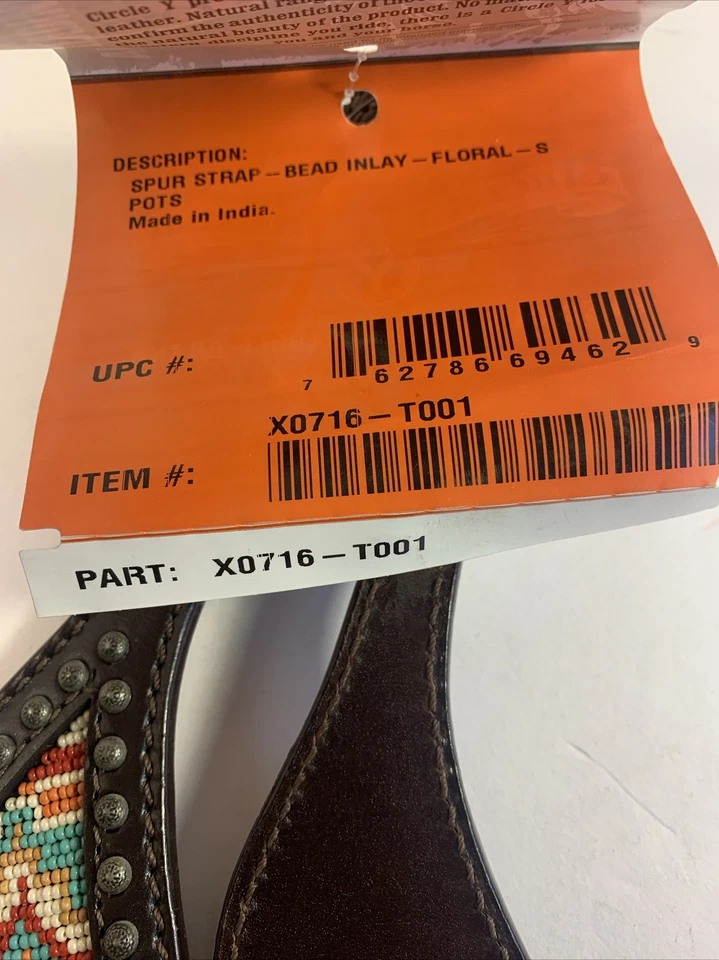 Correas de espolón con incrustaciones de cuentas Circle Y X0716-T001 nuevas con etiquetas Foto 3 de 3