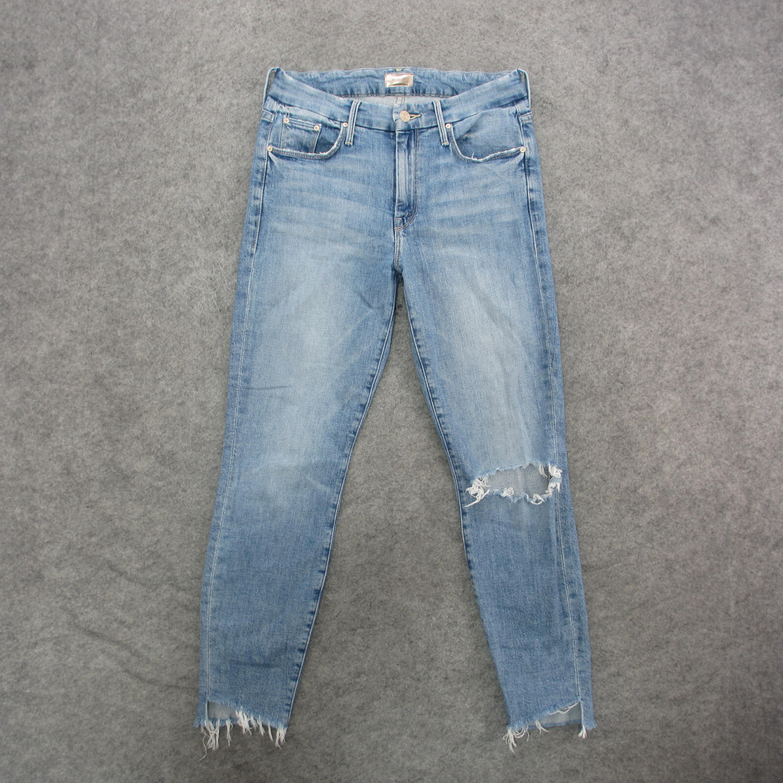 Mother Jeans Women's 27 Blue Light Wash High Rise Looker Ankle Step Fray Jeans