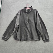 PINK Victoria's Secret Women Sweatshirt Large Gray 1/2 Zip Fleece Mock Neck