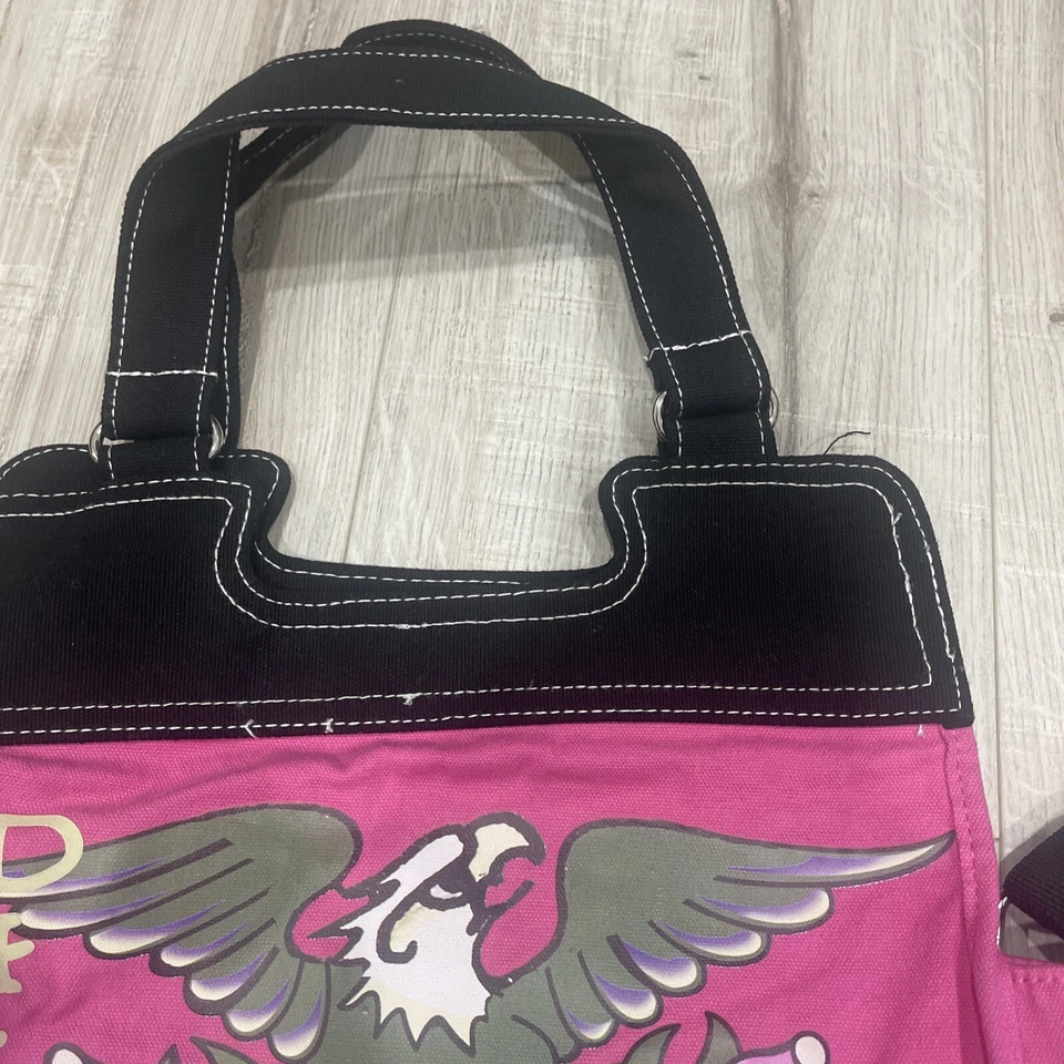 Vintage Don Ed Hardy Floral Rose Graphic Canvas Shoulder Tote Bag Purse Woman’s - Image 4 of 4