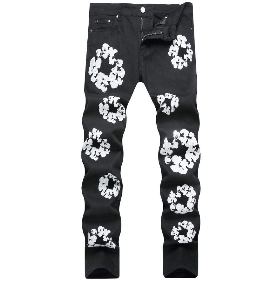 【新品未使用,タグ付き】FLOWER MOTIF SH.PANTS | MEN Mens Black Straight Leg Stretch White Floral Printed Punk Hip Hop