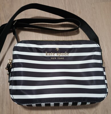 KATE SPADE Black White Striped Square Boxy Messenger Crossbody Bag