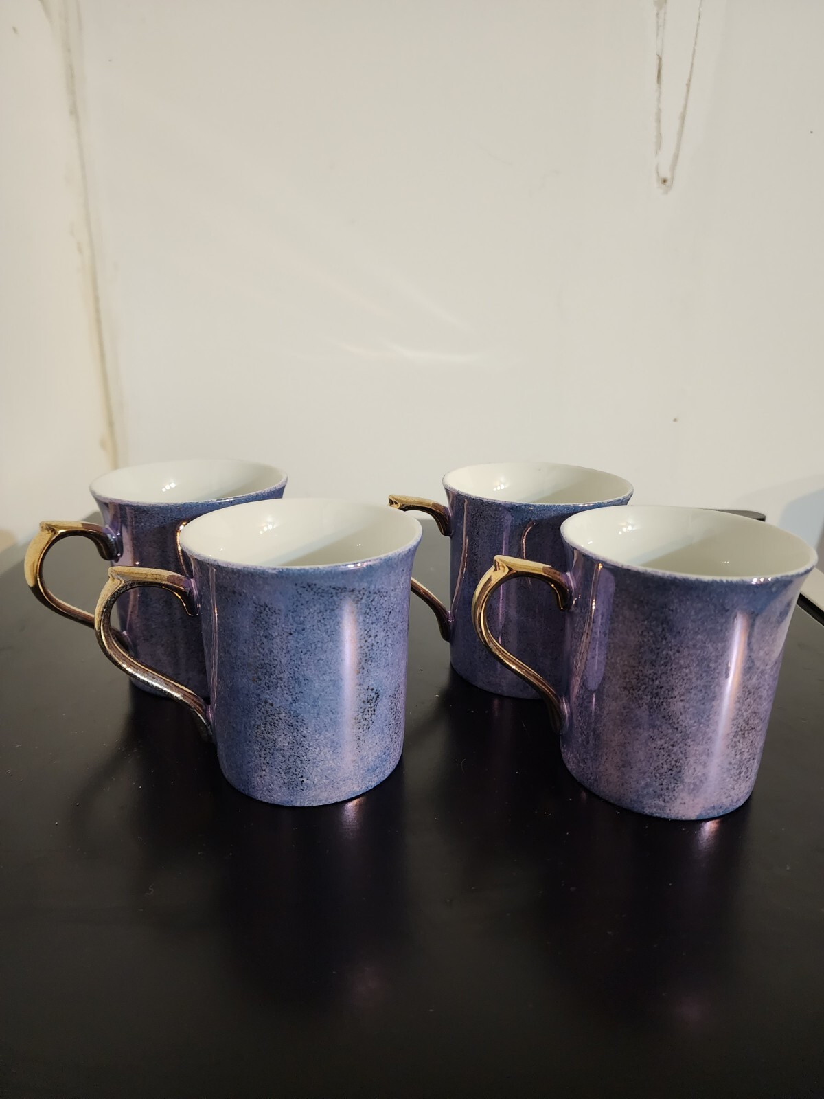 Vintage Mugs Pottery Barn Cups Porcelain Hiraki Iridescent Purple Blue