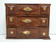 ANTIQUE WOODEN TRAMP ART DRAWERS WORKSHOP TRINKET JEWELLERY STORAGE CIGAR BOXES 