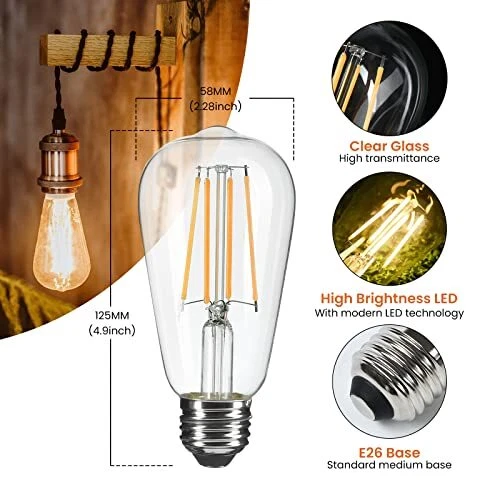 Vintage Led Edison Bulbs 60 Watt Equivalent 6w Dimmable Edison