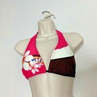 No Boundaries Juniors Sz 11 13 Swimsuit Top Flower Striped Pink Brown White