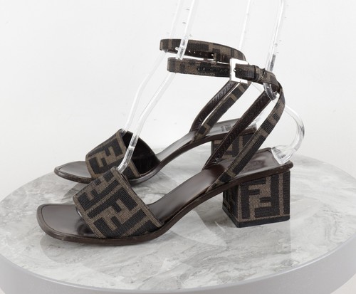 Women's Fendi Zucca FF Monogram Brown Block Heel Pump Vintage Sandals Size 37 - Picture 3 of 19