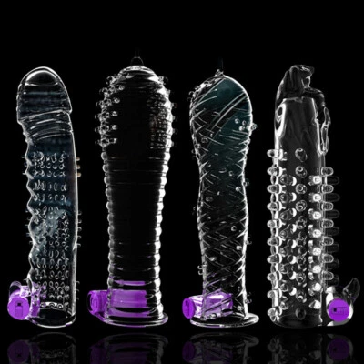 Vibrating-Crystal-Penis-Extension-Ring-Extender-Cock-Sleeve-Girth-Enhance-Condom
