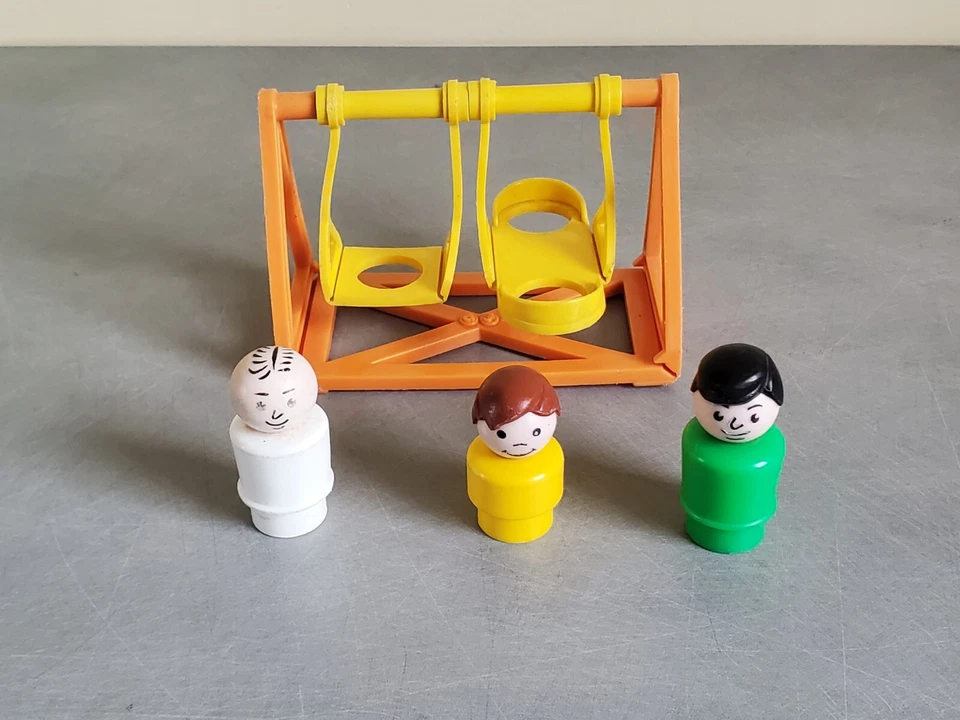 Fisher Price Vintage 1970’s Little People Train Wagon Balançoire + 3 figurines - Photo 3/4