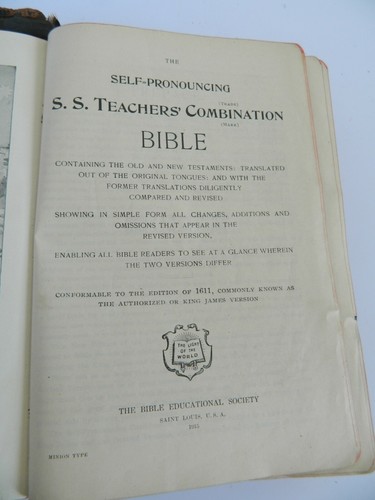 Antique 1915 Self Pronouncing S.S. Teachers Combination Bible - Picture 4 of 5