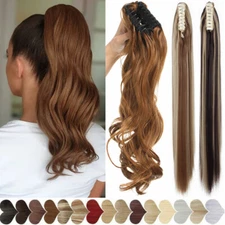 Real Long Wavy Claw in Ponytail Clip in Pony Tail Thick AS Human Hair Extensions