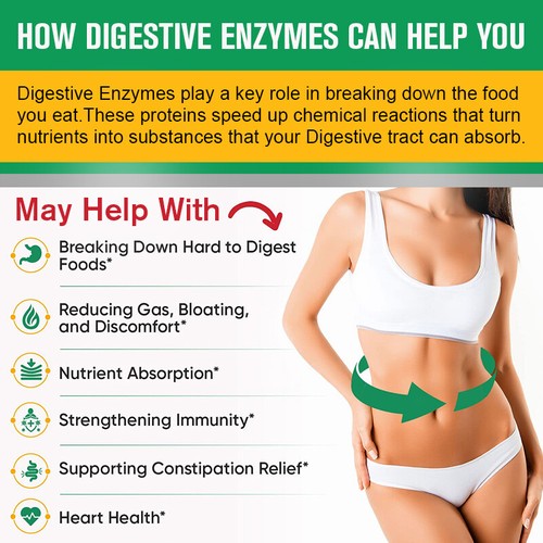 Digestive Enzymes 240 Capsules Probiotics Blend , Constipation & Bloating Relief - Picture 3 of 13
