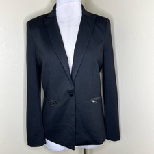 Central Park West Gia Blazer Small Black Scuba Ponte Zip Snap Business Casual