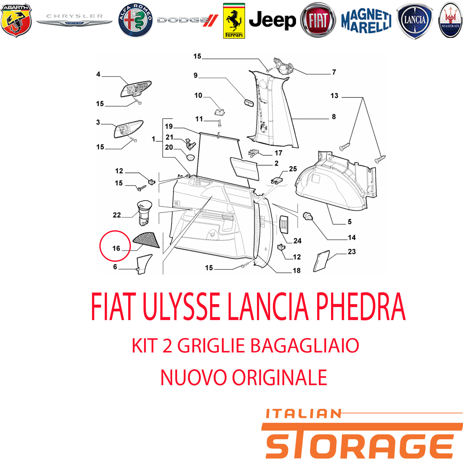 Fiat Ulysse Lancia Phedra Set 2 Grid Trunk New Original 9464563980 ...
